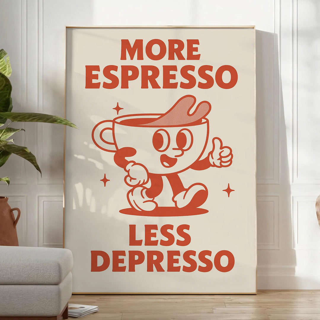 Gray and orange poster featuring modern typography with a coffee theme