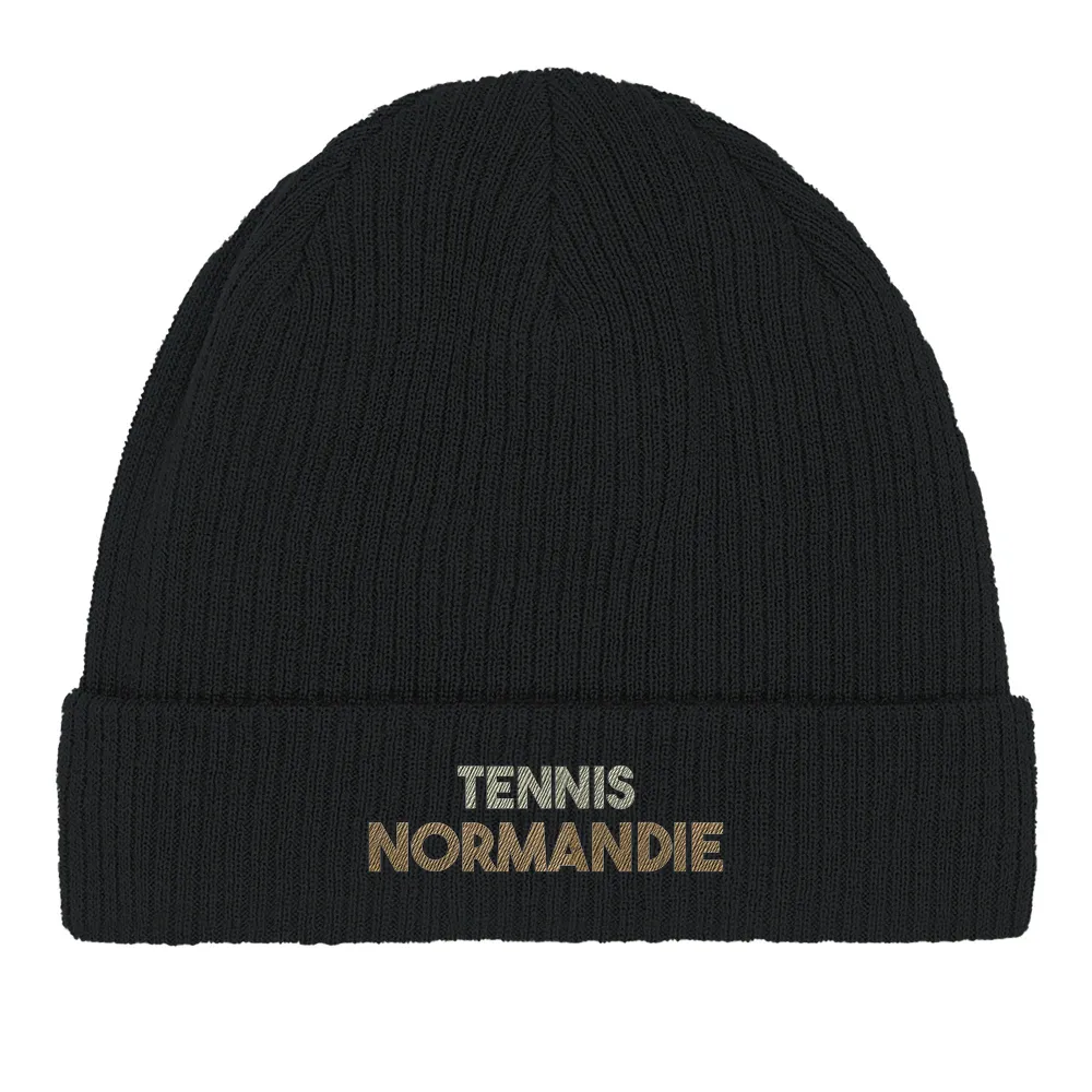 Embroidered beanie featuring a Tennis Normandie design in a soft, casual style