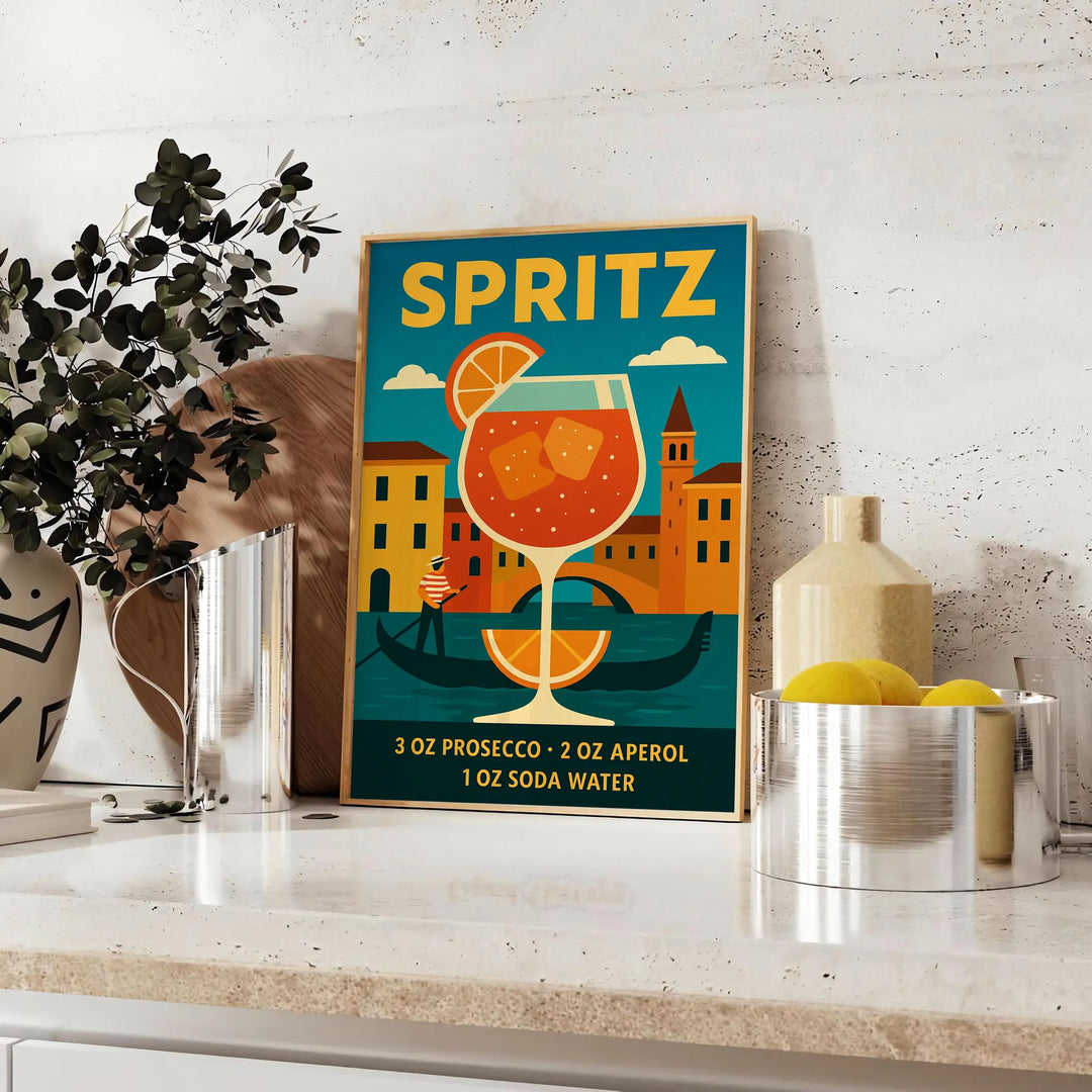 Illustration of a Spritz cocktail in orange and blue tones