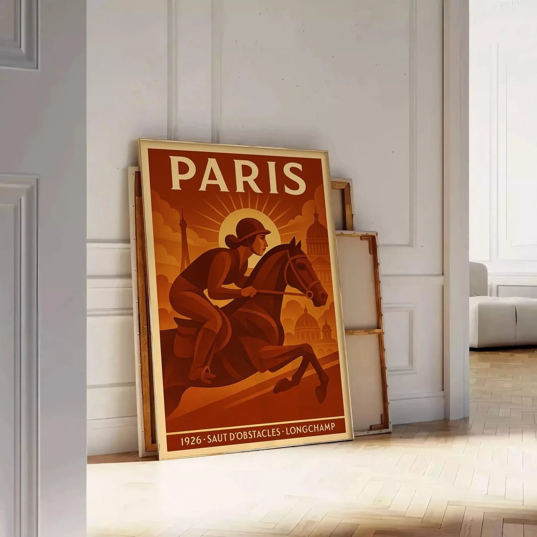 Gelb-grünes Reitsport-Poster mit Pariser Motiv, dynamische moderne Grafik