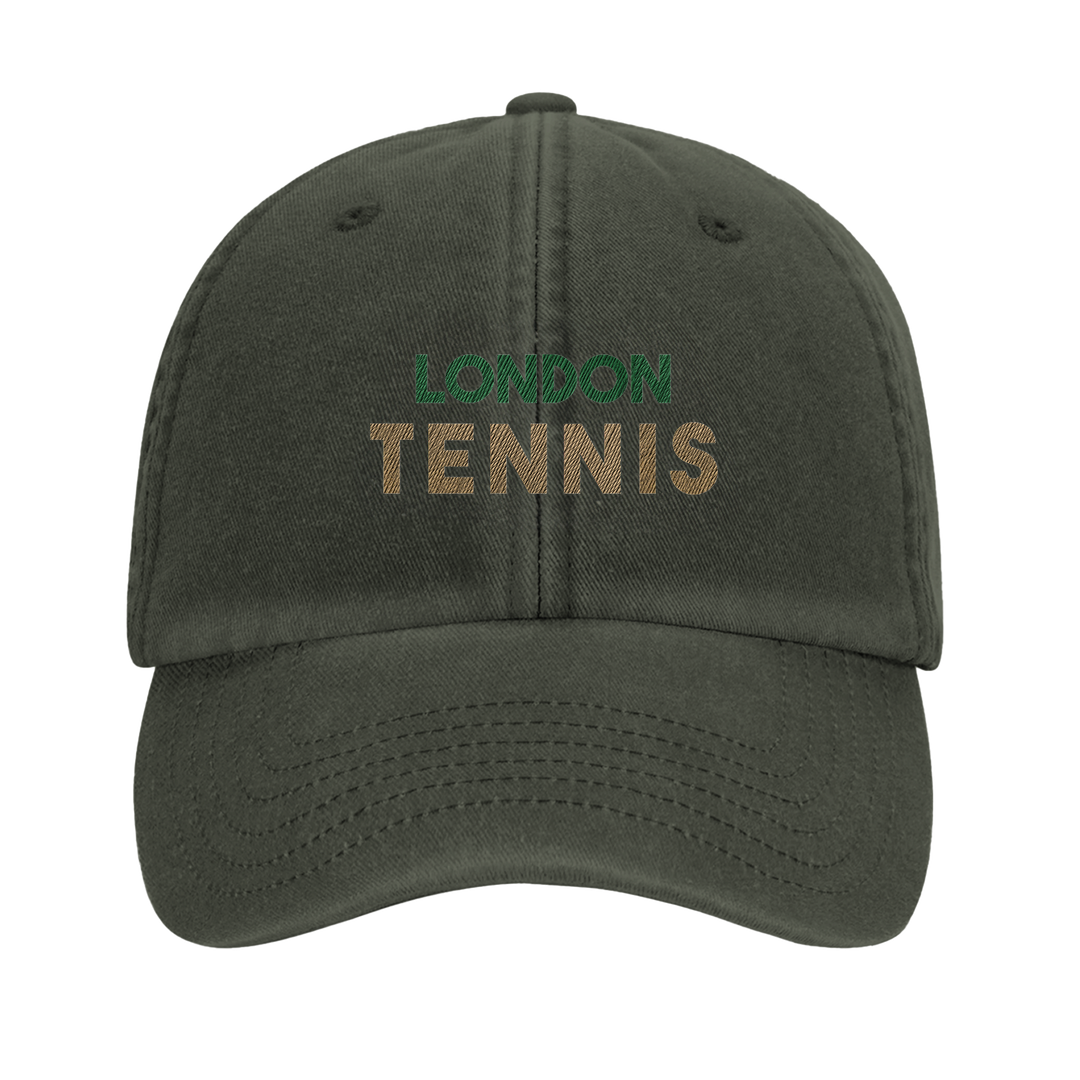Embroidered cap featuring a vintage London Tennis logo design