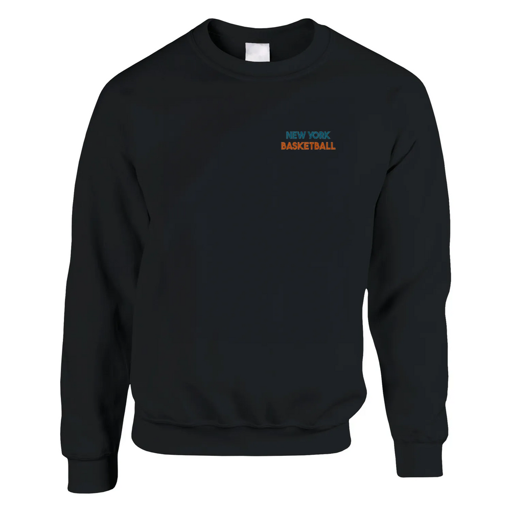 Embroidered sweater featuring a basketball design inspired by New York.