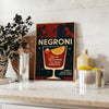 Poster of a minimalist Negroni cocktail illustration in black and gray.