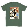 T-shirt featuring a graphic of tennis rackets and a Miami skyline