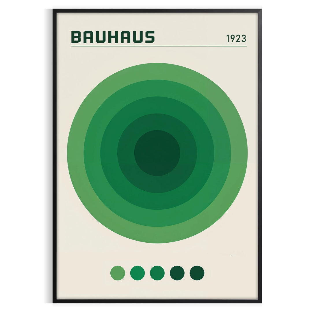 Minimalist poster with a green circle on a white and blue background