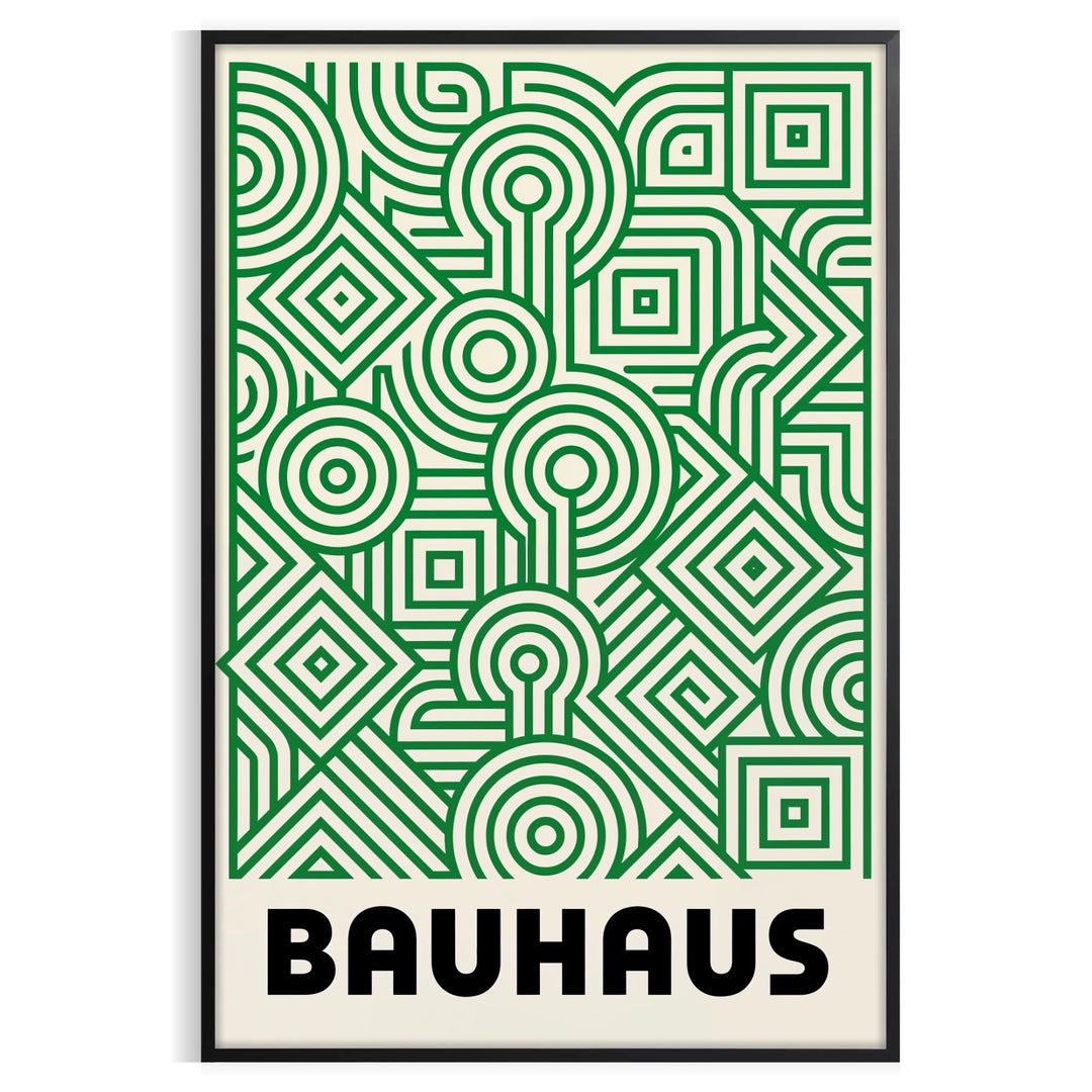 Bauhaus geometric poster in green, white, and gray for modern interiors