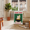 Green and gray Maneki Neko poster for kitchen, minimalist Japanese illustration