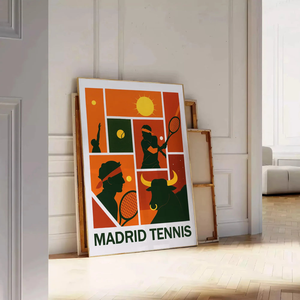 Poster of Rafa in Madrid, dynamic black and green tennis artwork