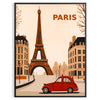 Orange and red 2CV Citroën art poster, retro Paris street scene