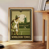 Black and brown Wimbledon poster showing minimalist tennis silhouette art