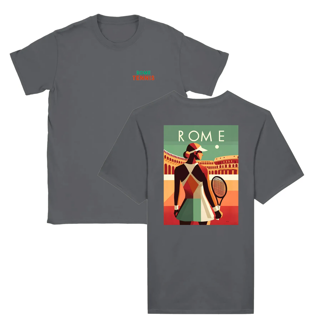 T-shirt featuring a graphic of a tennis player in action