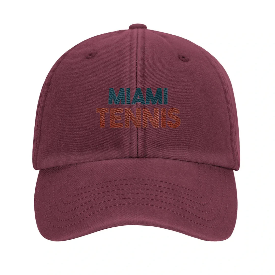 Embroidered cap featuring a vintage Miami tennis design