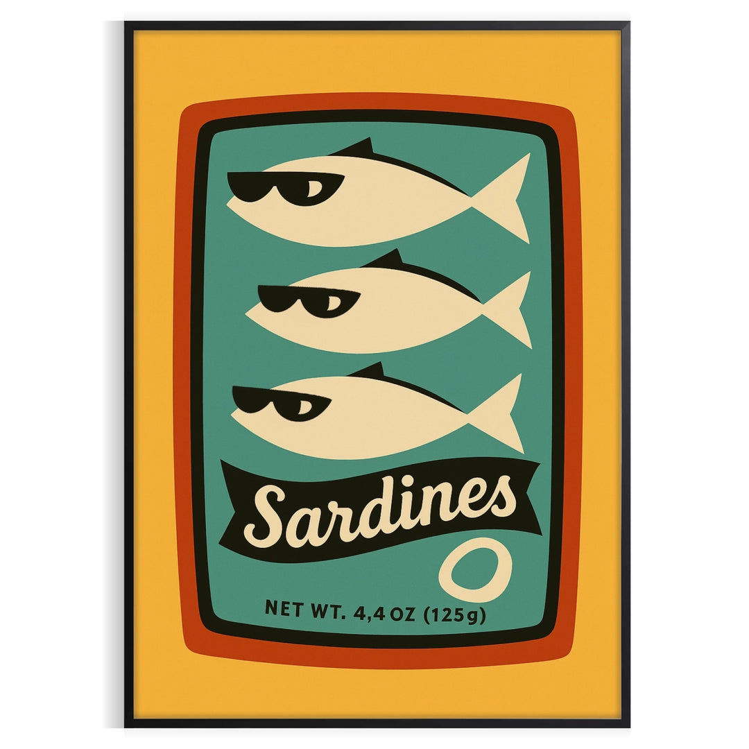 Illustration of sardines in a playful nautical style with blue and red tones