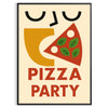 Kitchen pizza party poster, playful illustration with green and red accents