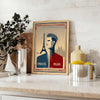 Stylized football poster featuring blue and brown colors for Paris-Milan-Munich match