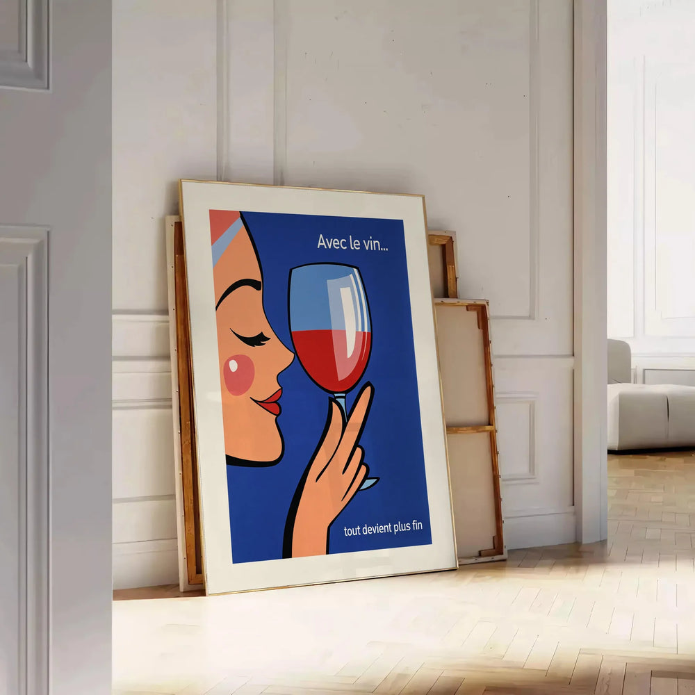 Vintage cocktail poster showing wine glass illustration in orange and red