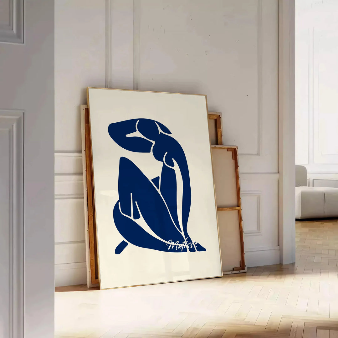 Cutout figure in blue and white with abstract shapes by Matisse