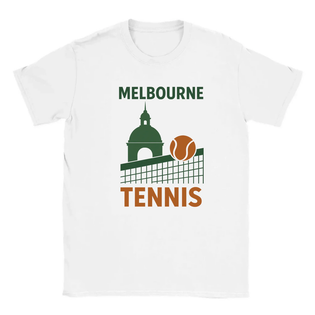 T-shirt featuring a graphic of tennis players in Melbourne