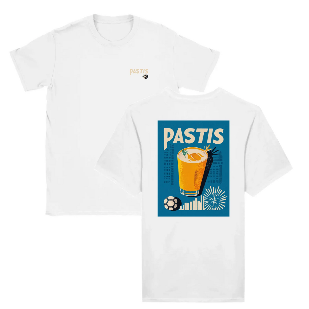 T-shirt featuring a graphic of a cocktail glass with Pastis Marseille branding