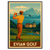 Vintage Art Deco αφίσα γκολφ Evian σε κίτρινες και γκρι αποχρώσεις