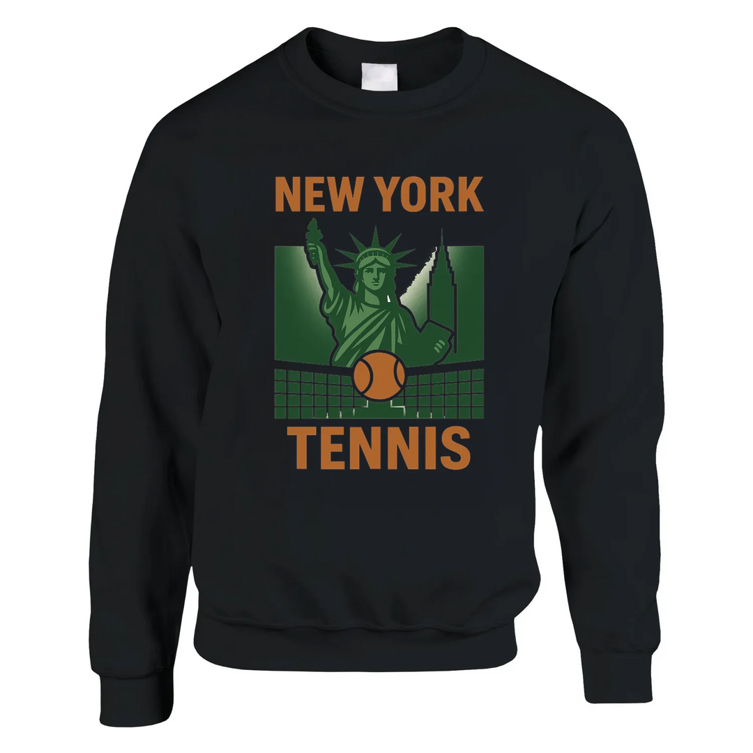 Casual sweater featuring a graphic print of 'New York Tennis' text