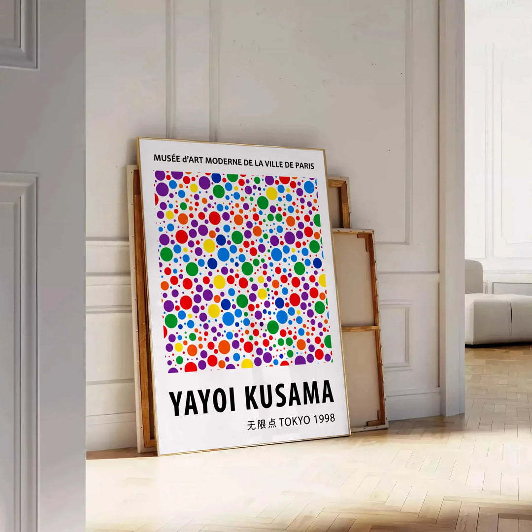 Design astratto a pois rossi e gialli di Yayoi Kusama