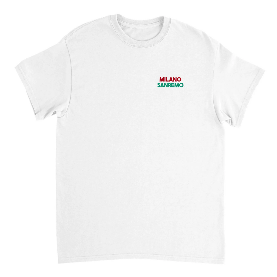 T-shirt featuring a graphic of the Milano–Sanremo cycling race