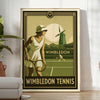Black and brown Wimbledon poster showing minimalist tennis silhouette art