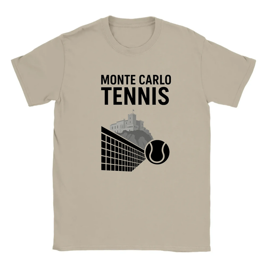 T-shirt featuring a graphic of a tennis player in action at Monte Carlo