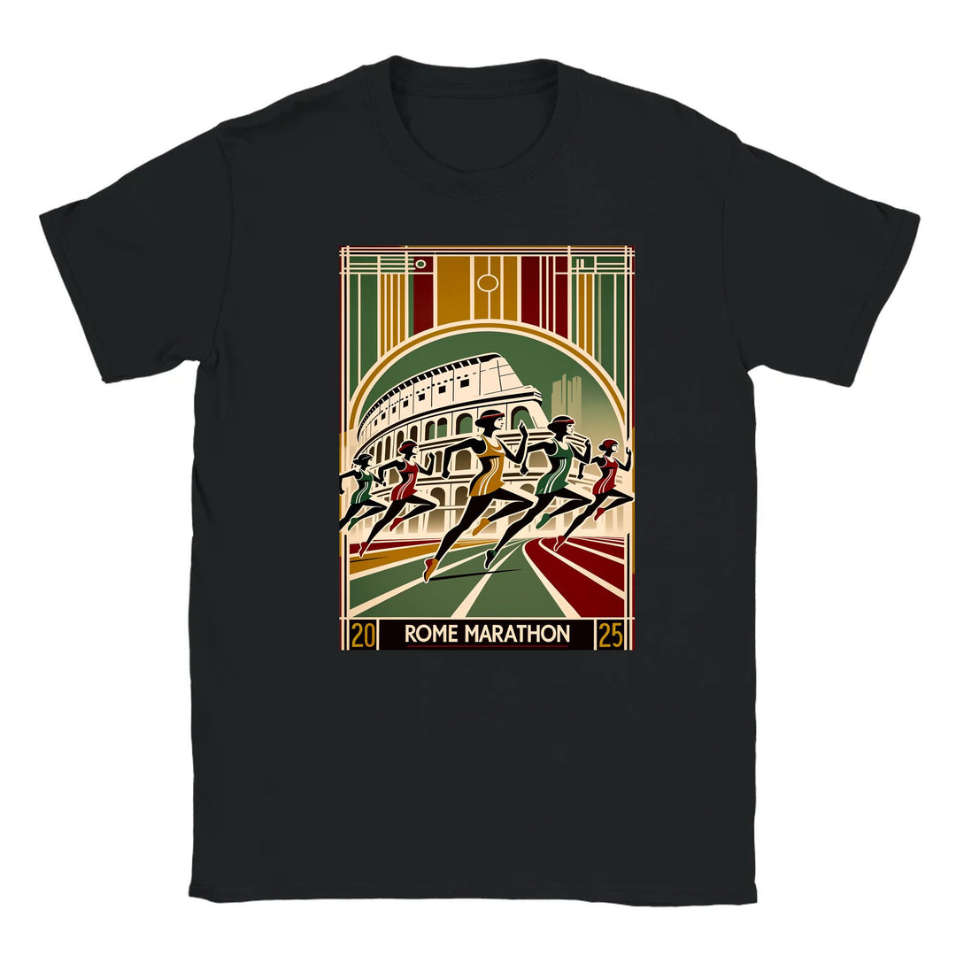 T-shirt featuring a graphic design inspired by the Rome Marathon