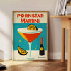 Pop-art style illustration of a Pornstar Martini cocktail in blue and red