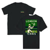 T-shirt featuring a graphic of tennis rackets and a ball in a dynamic design