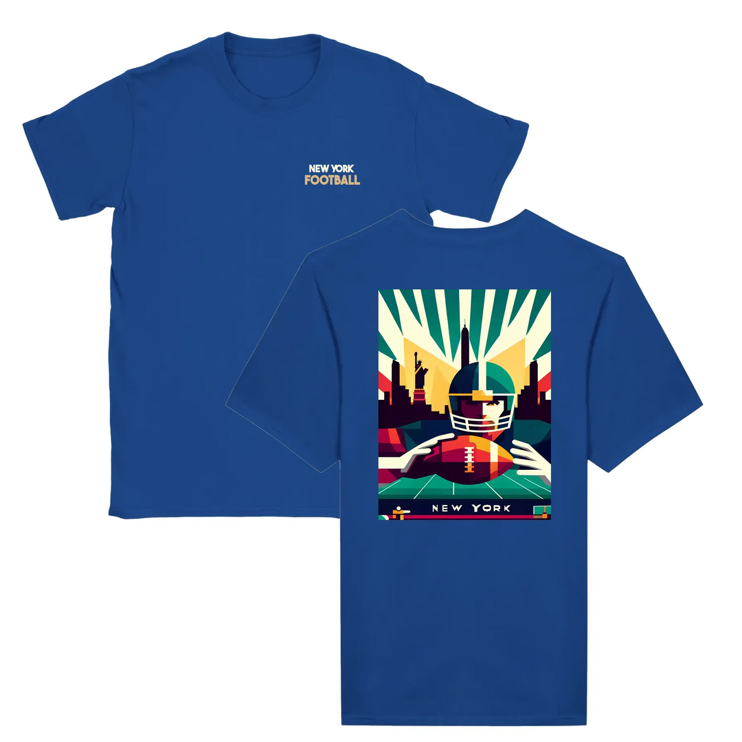 T-shirt featuring a graphic of New York football team logo