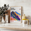 Poster von Fuji mit minimalistischem blau und weiß Landschaftsdruck