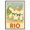 Playful elephant and rhino judo scene in Rio de Janeiro, featuring gray and green tones