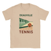 T-shirt featuring a graphic of tennis rackets and balls with Deauville text
