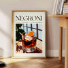 Stylized illustration of a Negroni cocktail in orange and white