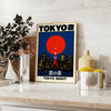 Minimalist depiction of Tokyo skyline at night with neon accents