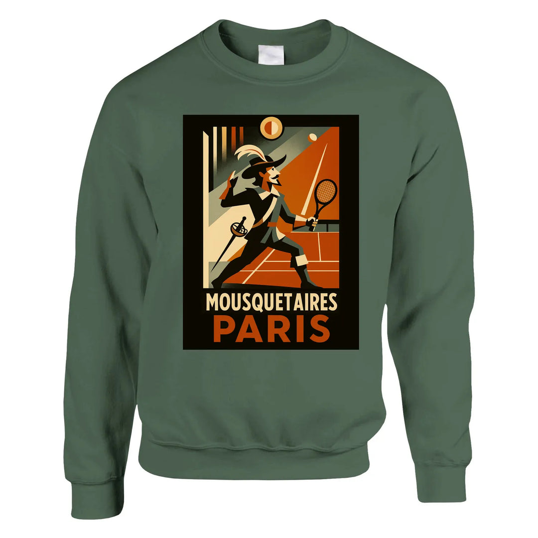 Crewneck sweater featuring a graphic of Mousquetaires Paris Tennis logo