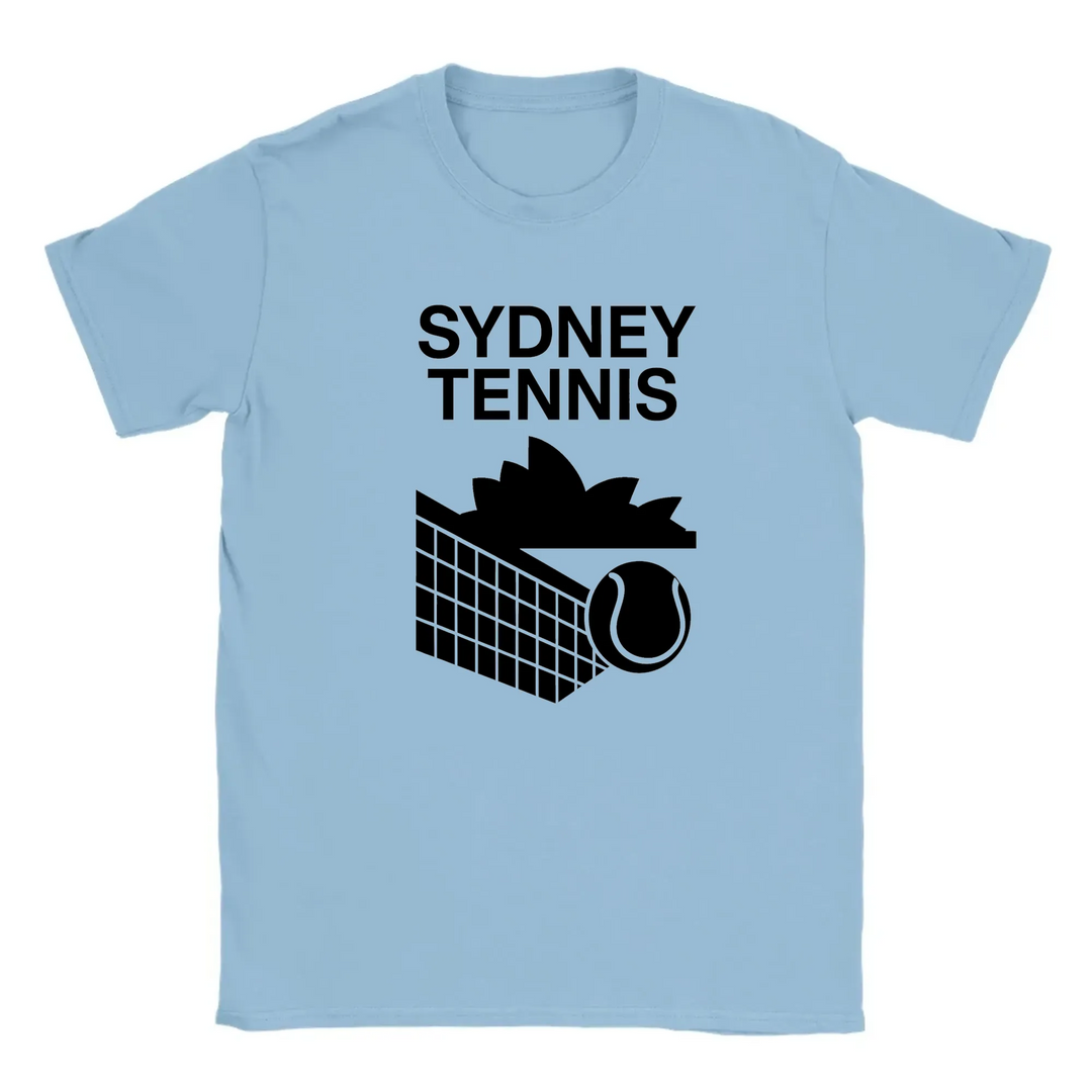 T-shirt featuring a graphic of tennis players in Sydney