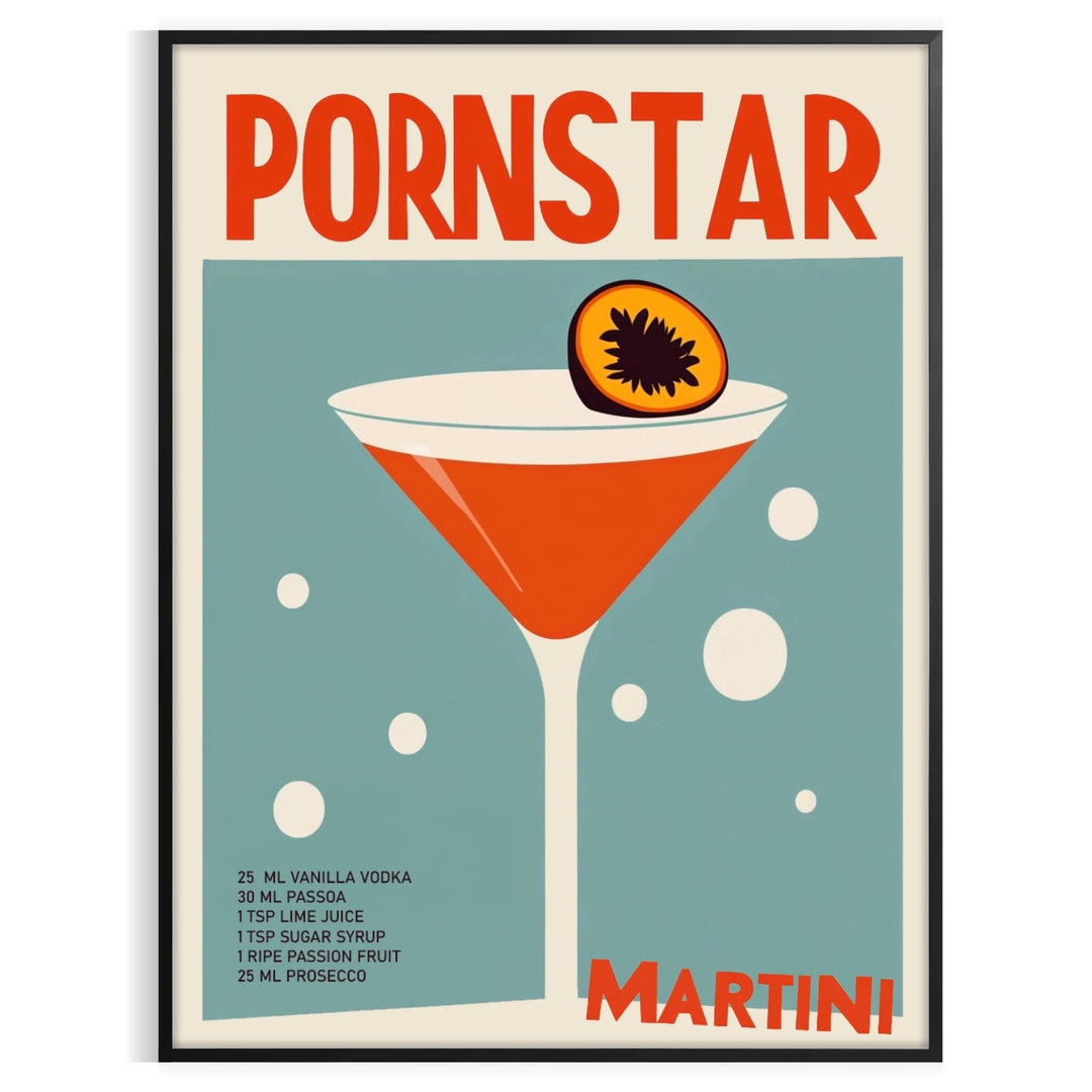 Poster of Pornstar Martini cocktail illustration with green and brown tones