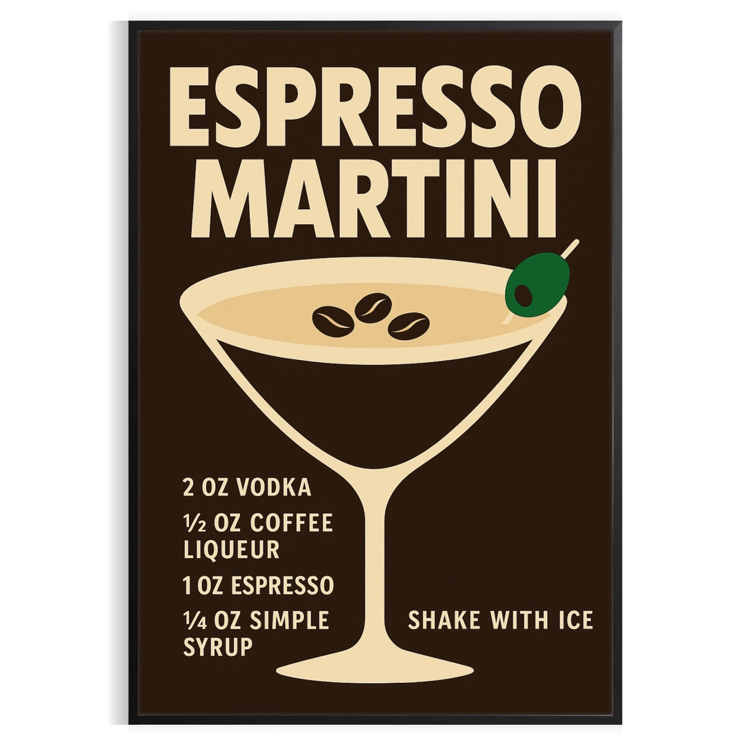 Minimalist illustration of an Espresso Martini cocktail in black and gray