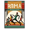 Poster featuring bold graphic Rome marathon design in white and red.