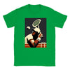 T-shirt featuring a graphic design of tennis elements and Paris landmarks