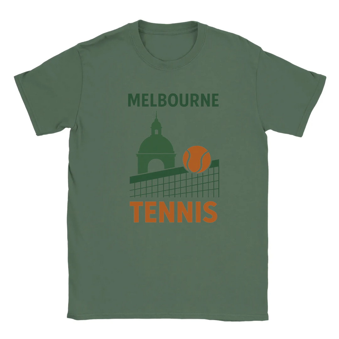 T-shirt featuring a graphic of tennis players in Melbourne