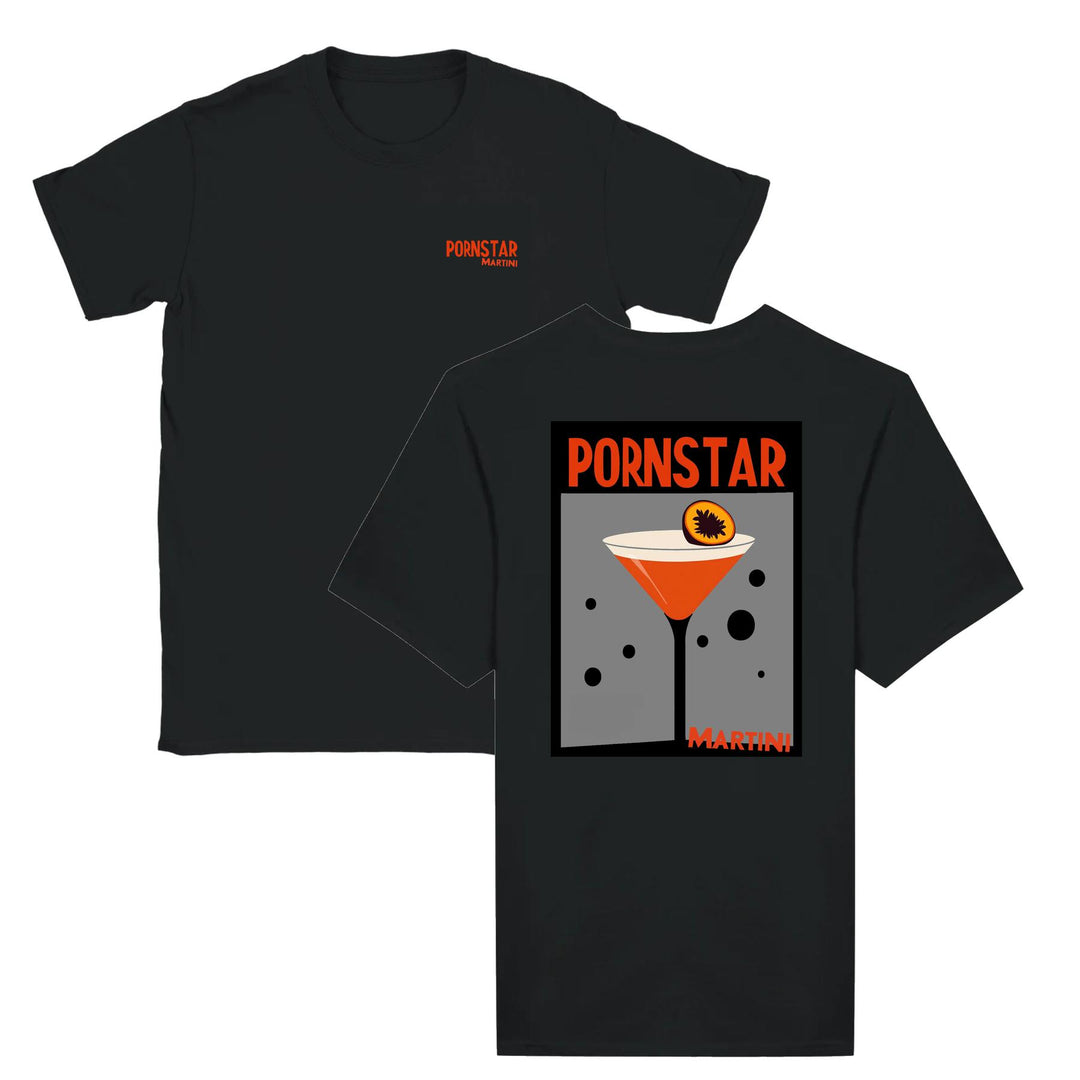 T-shirt featuring a graphic of a Pornstar Martini cocktail