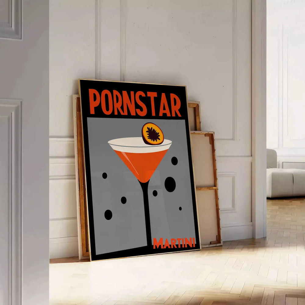 Poster of Pornstar Martini cocktail illustration in red and orange palette