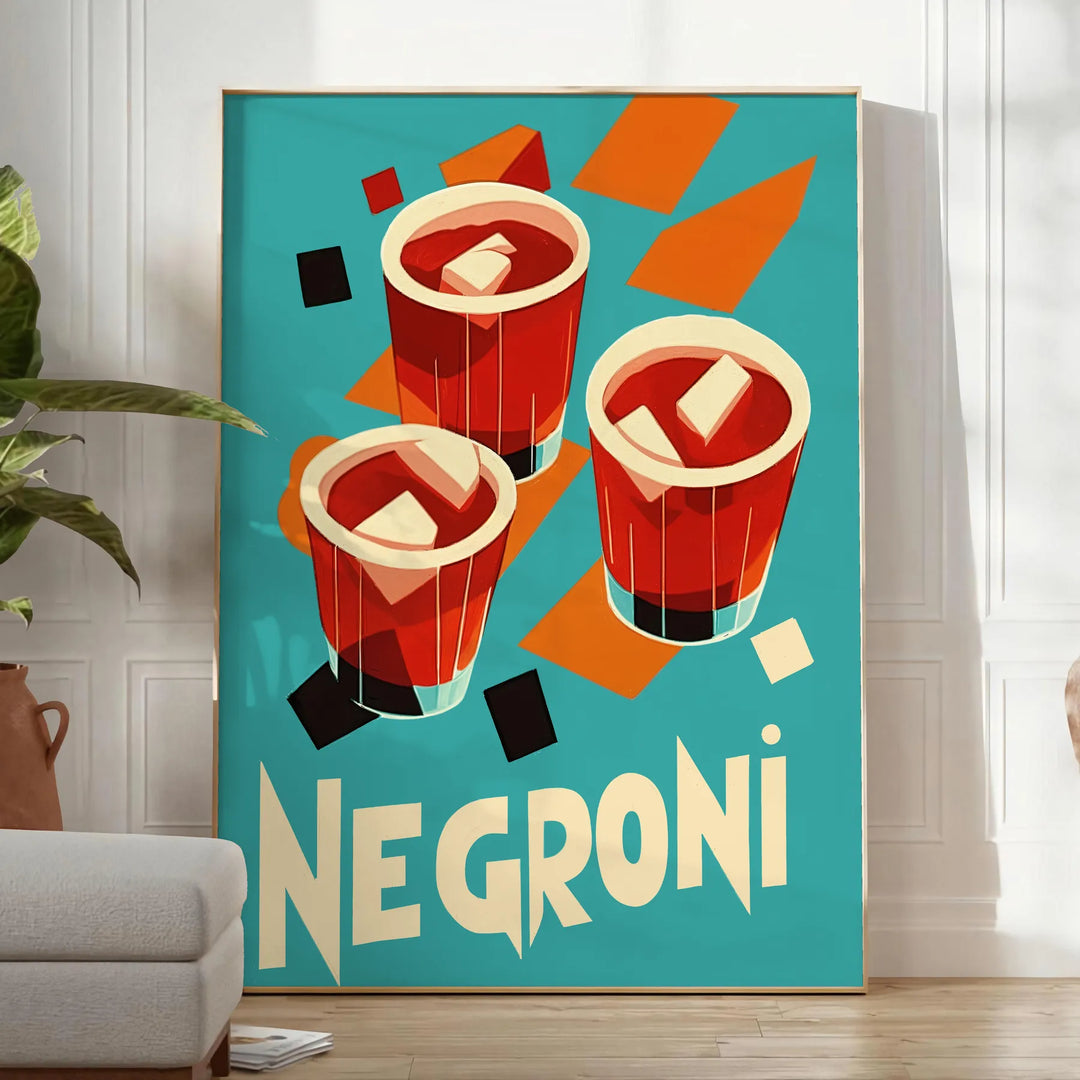 Negroni poster featuring orange and brown minimalist vintage illustration