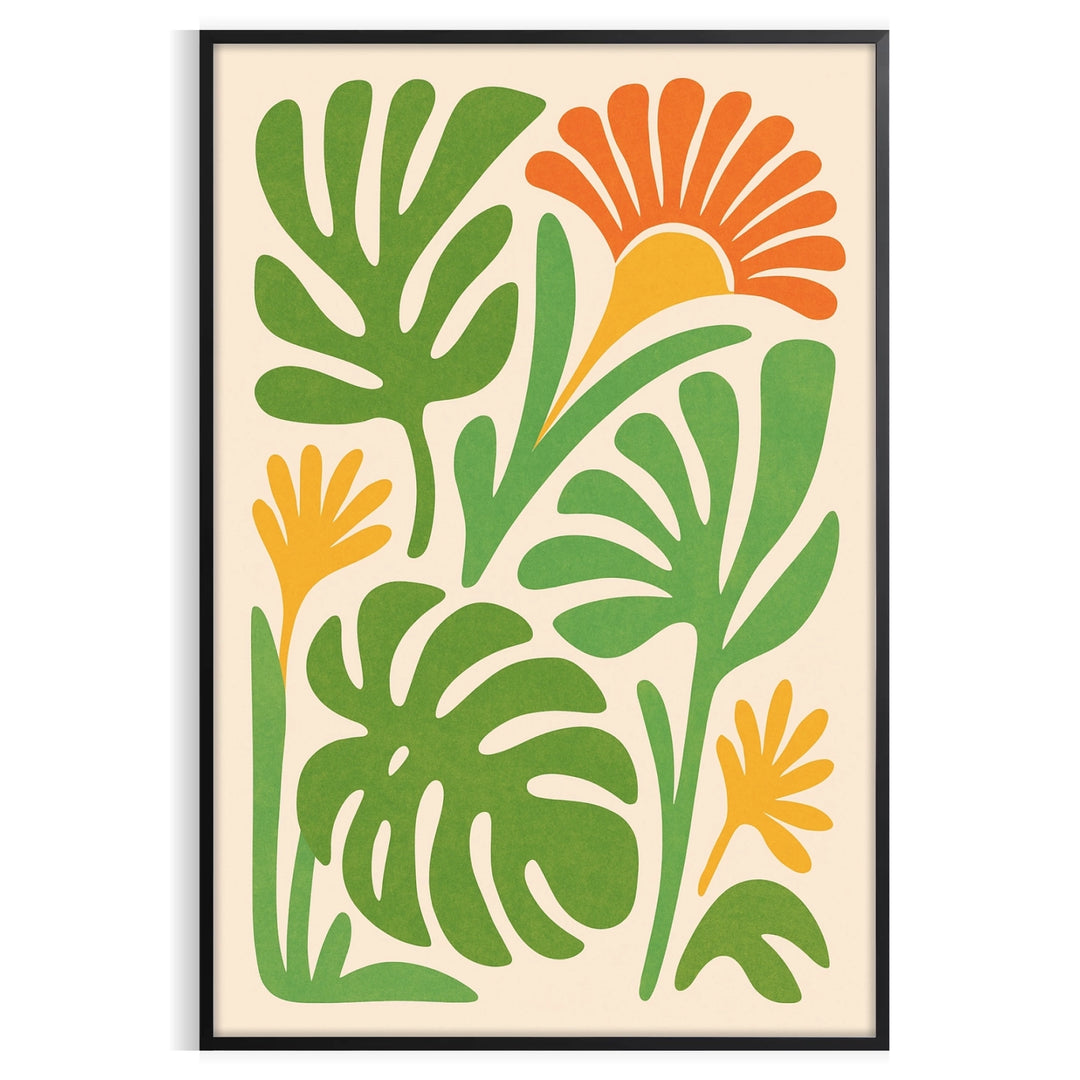 Green and gray boho botanical poster with vintage plant illustration