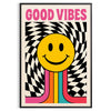 白とオレンジのタイポグラフィで書かれた「Good Vibes」のミニマリストポスター